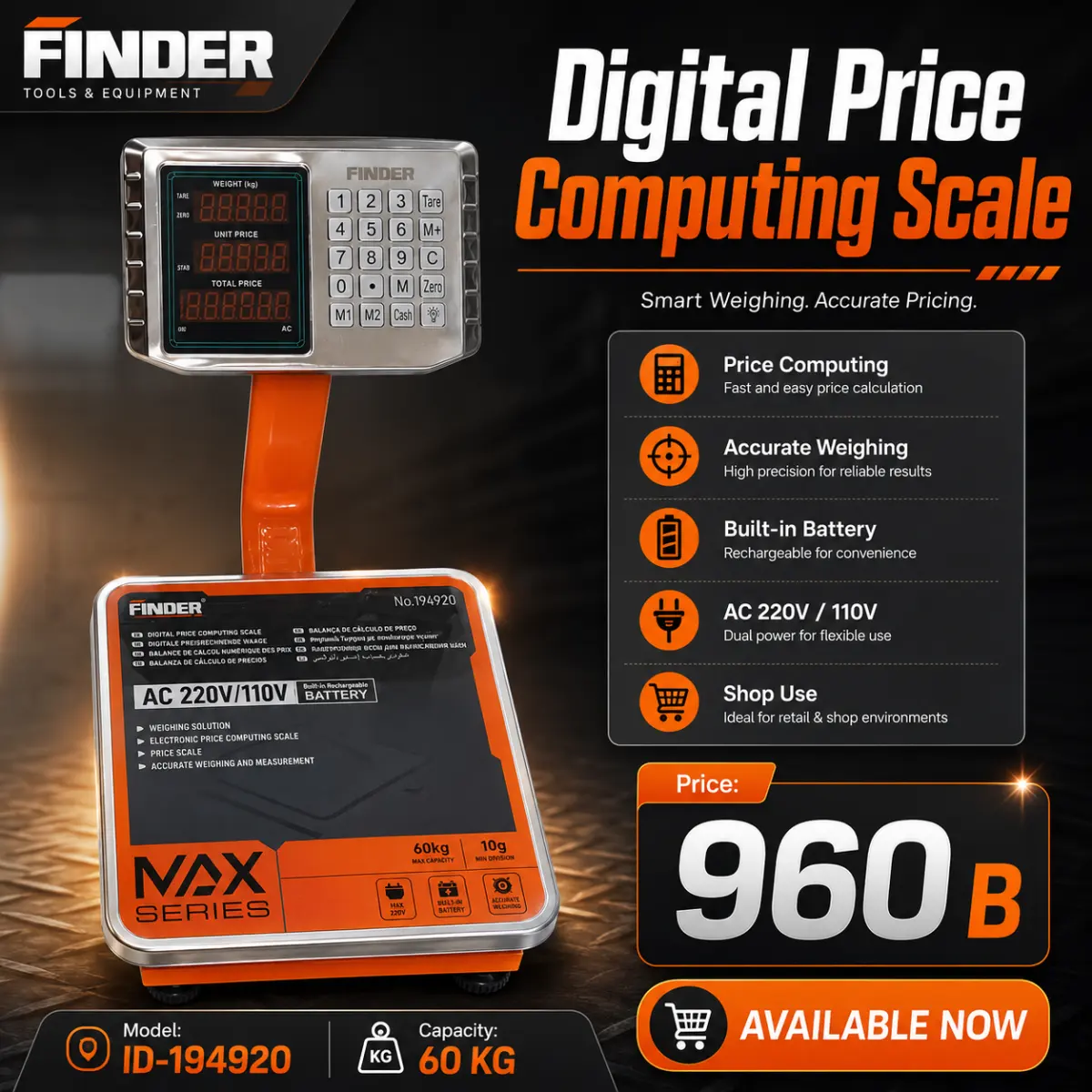 FINDER Digital Price Computing Scale – 60KG
